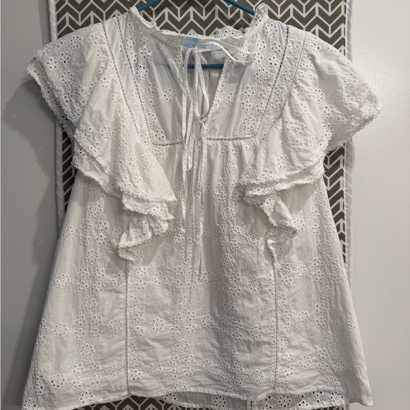 Hill House Tops - Hill House White Eyelet Blouse with Ruffles